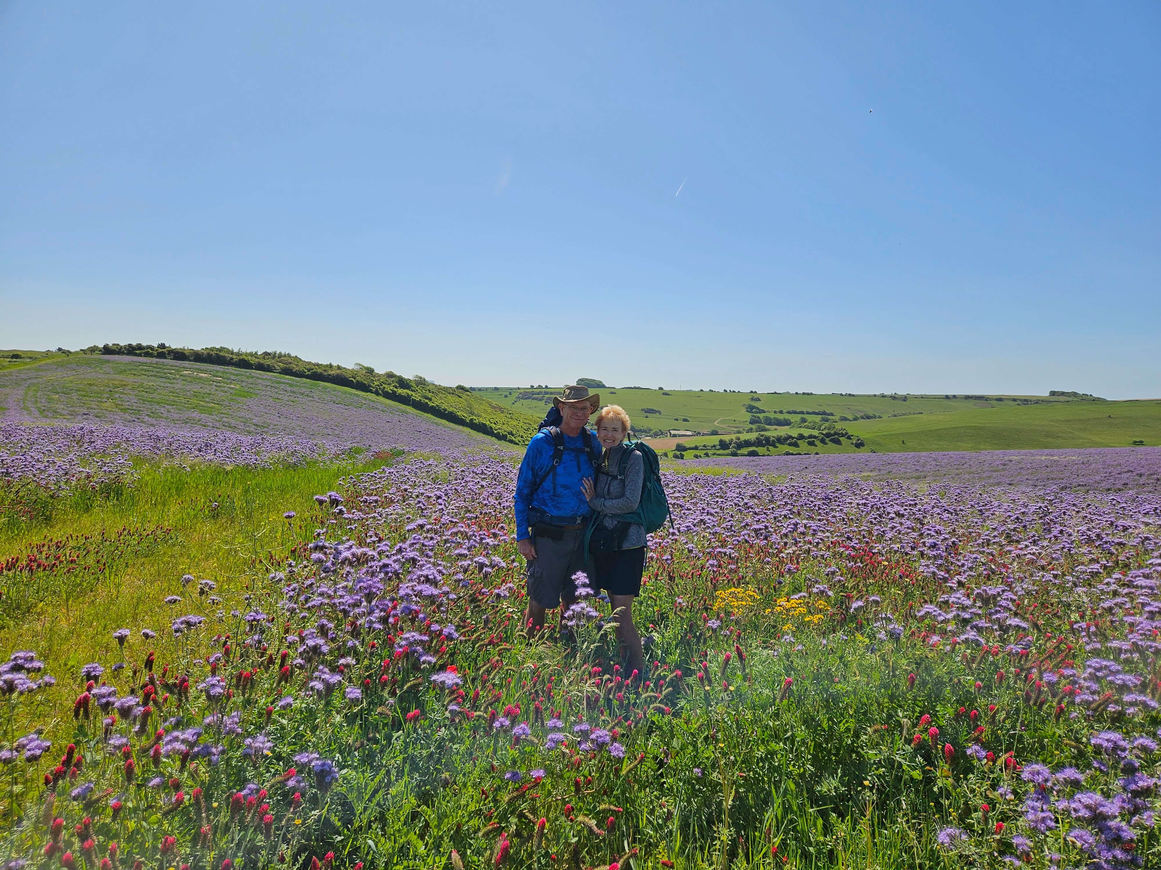 cww 2 hikers field of purple flowers