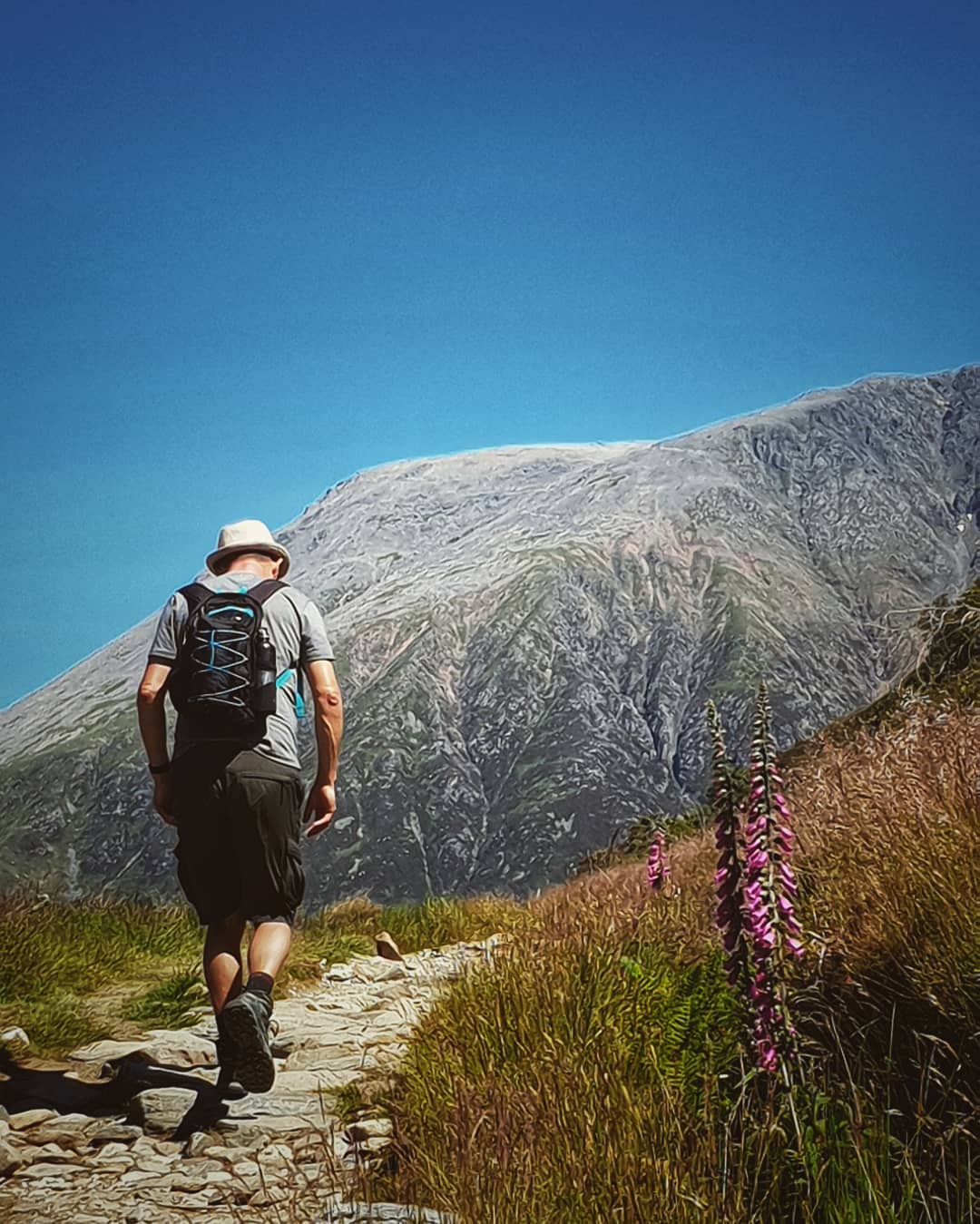 Un randonneur sur la West Highland Way face aux montagnes