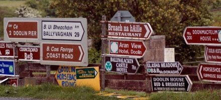A signpost of towns in Ireland