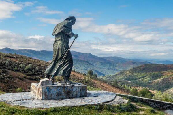Statue facing towards Santiago on the Camino de Santiago