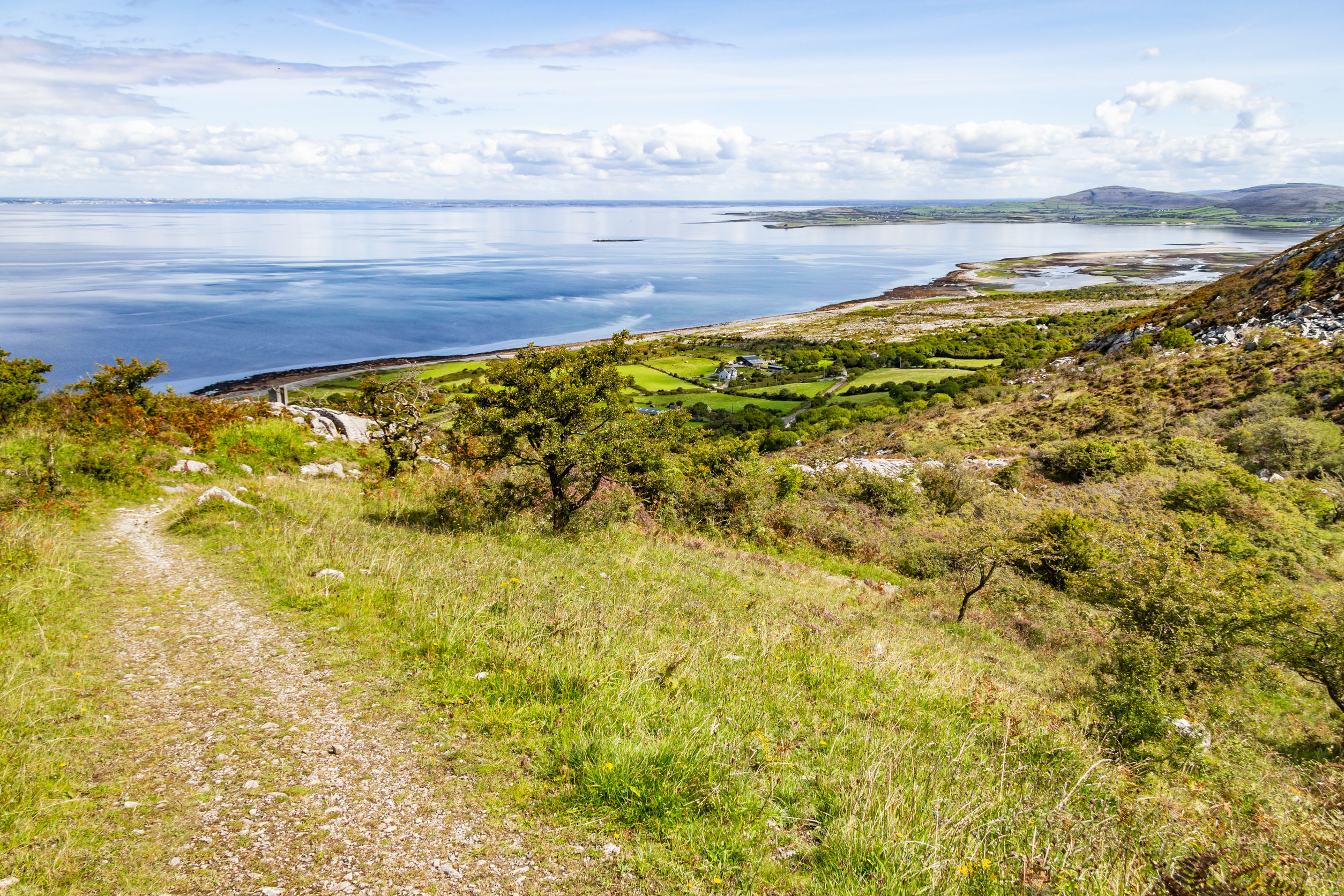 burren way trail with ballyvaughan bay in background