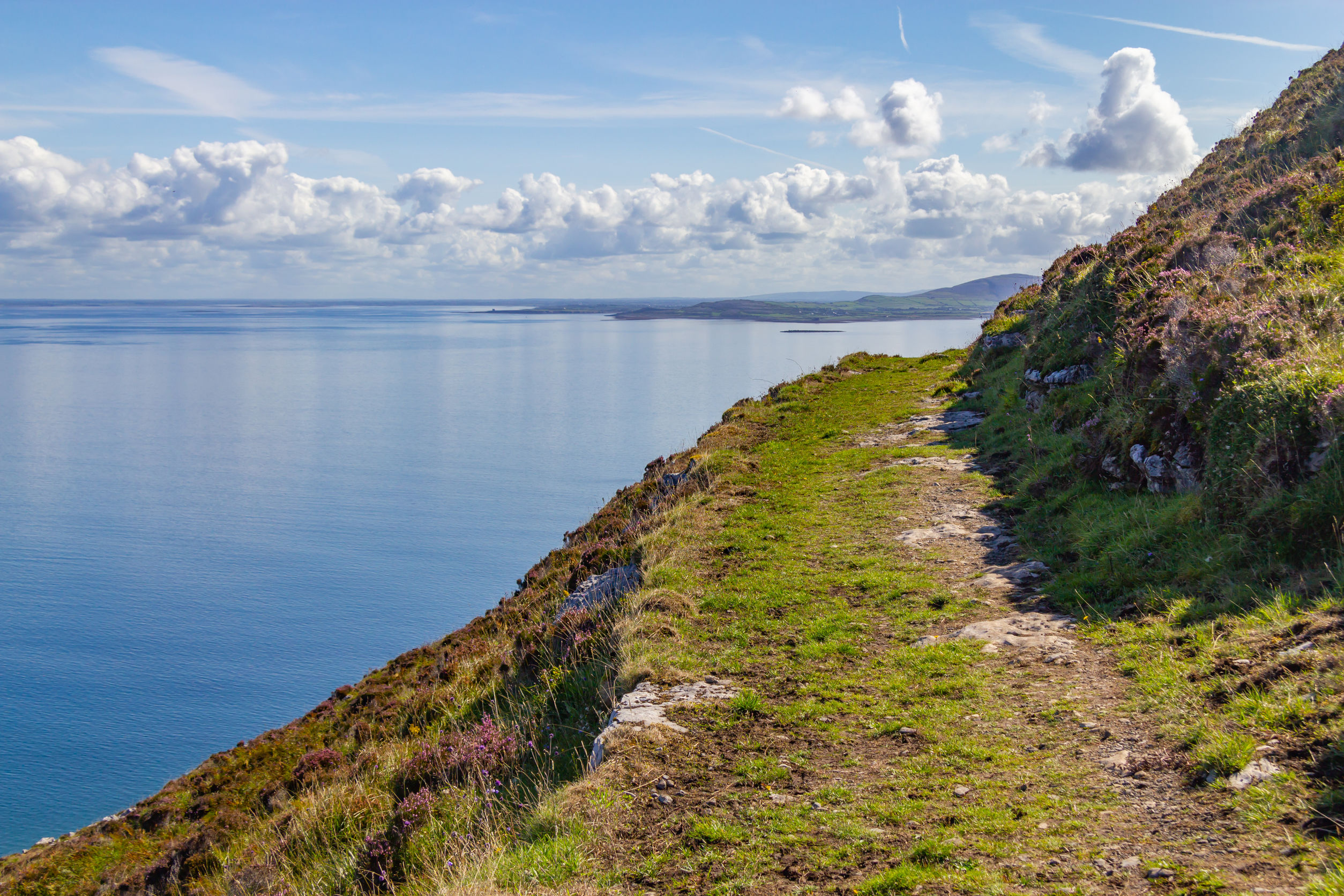 burren way trail with galway bay in background