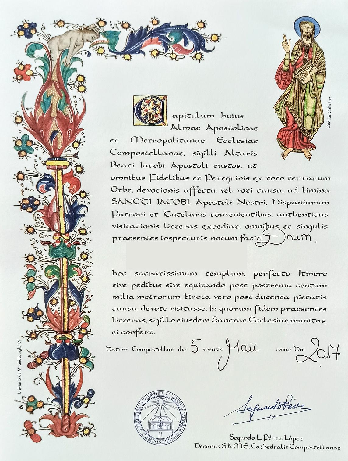 camino compostela pilgrim certificate