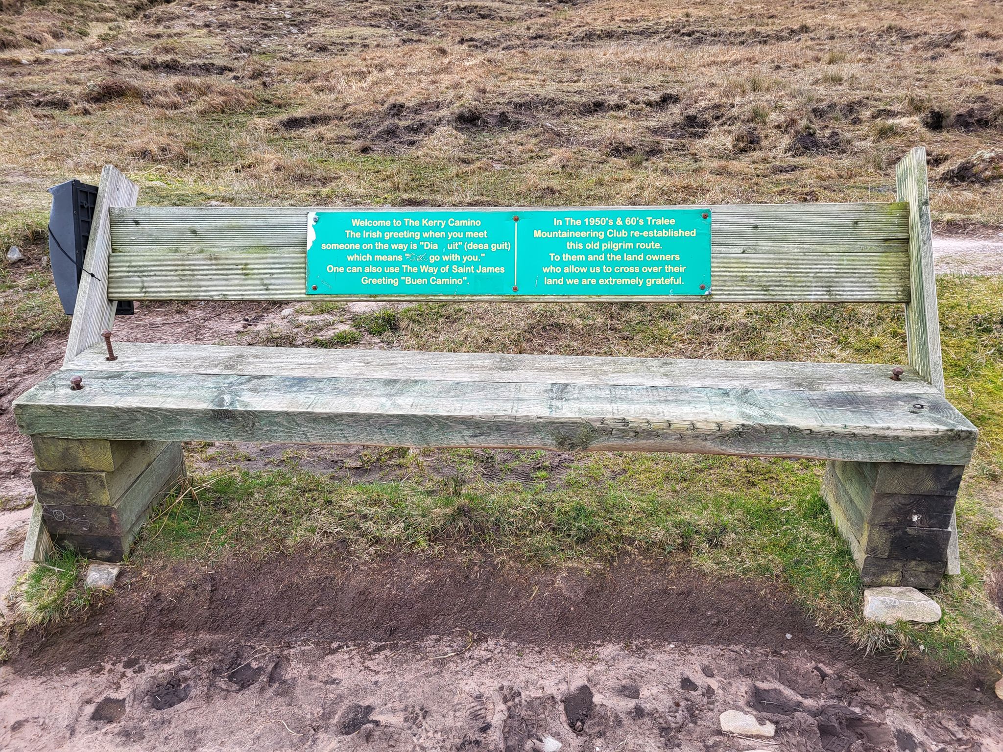 Bench welcoming walkers to the Kerry Camino