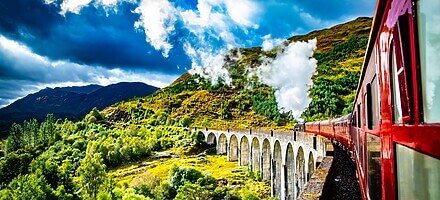 West Highland Line: Train & Hike - crossing the Glenfinnan Viaduct in a steam train