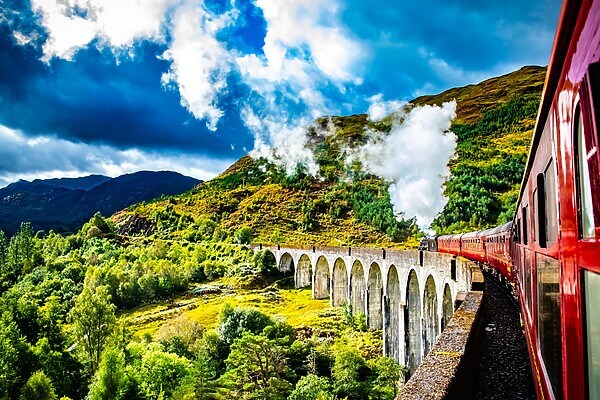 West Highland Line: Train & Hike - crossing the Glenfinnan Viaduct in a steam train