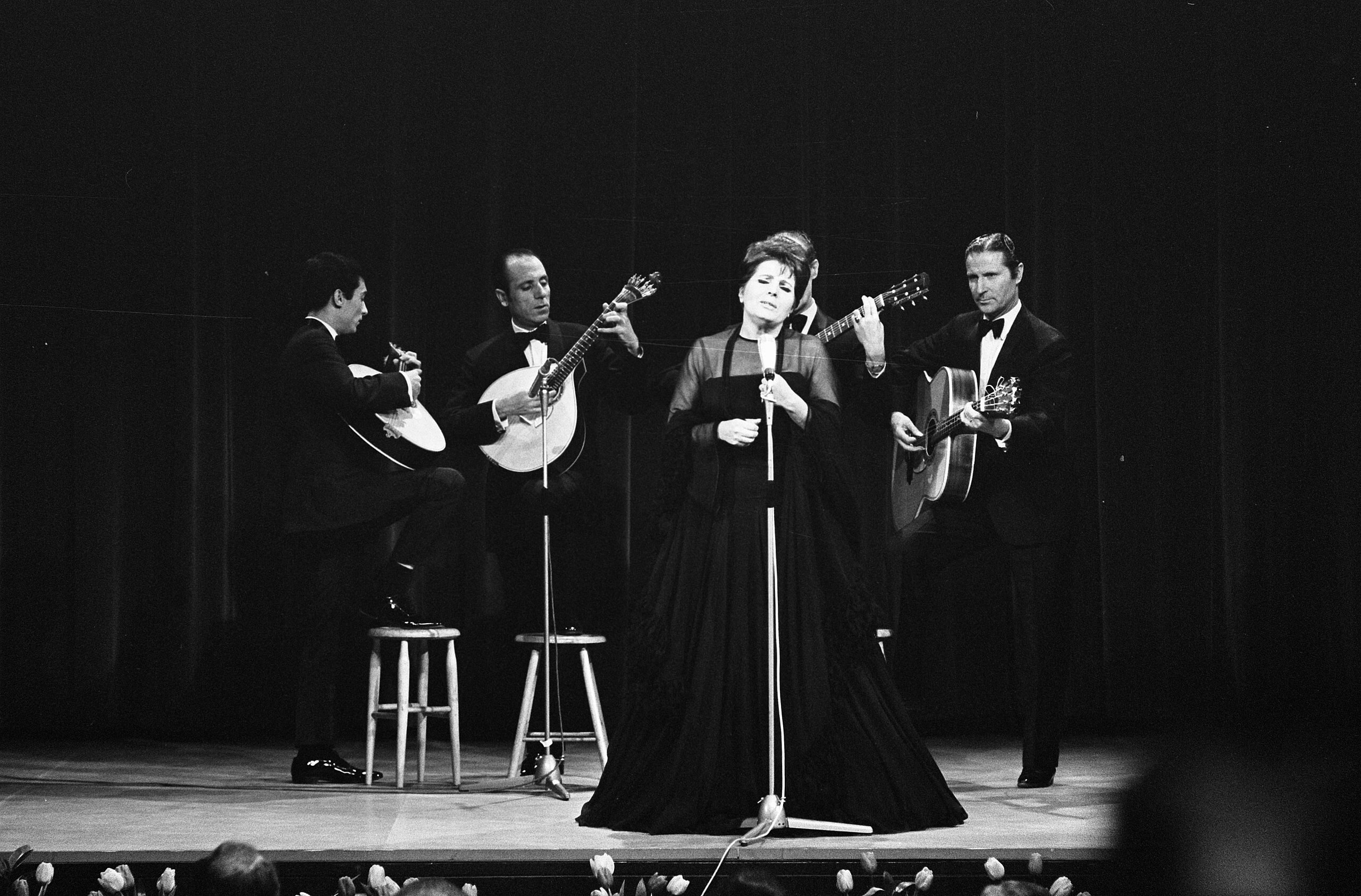 The queen of Fado music Amalia Rodrigues performing in the Netherlands in 1969