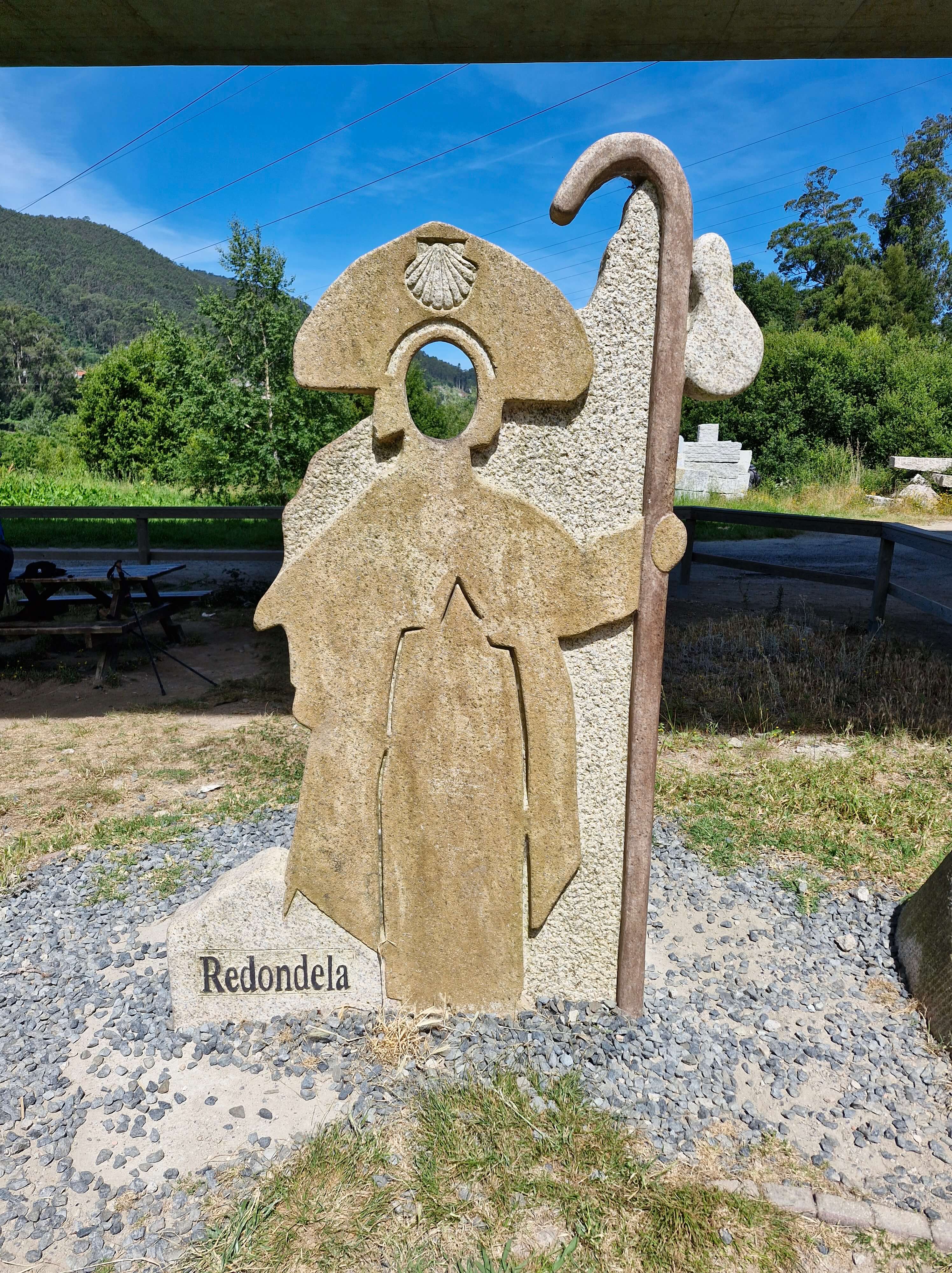 A pilgrim sculpture on the outskirts of Redondela on the Camino Portuguese