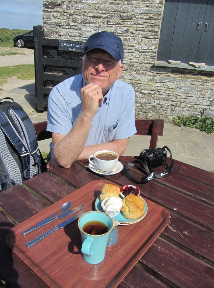 Martin enjoying a cream tea during his South West Coast Path walking holiday