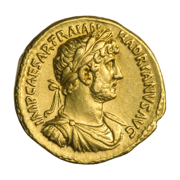 Römische Goldmünze mit Abbild Kaiser Hadrians