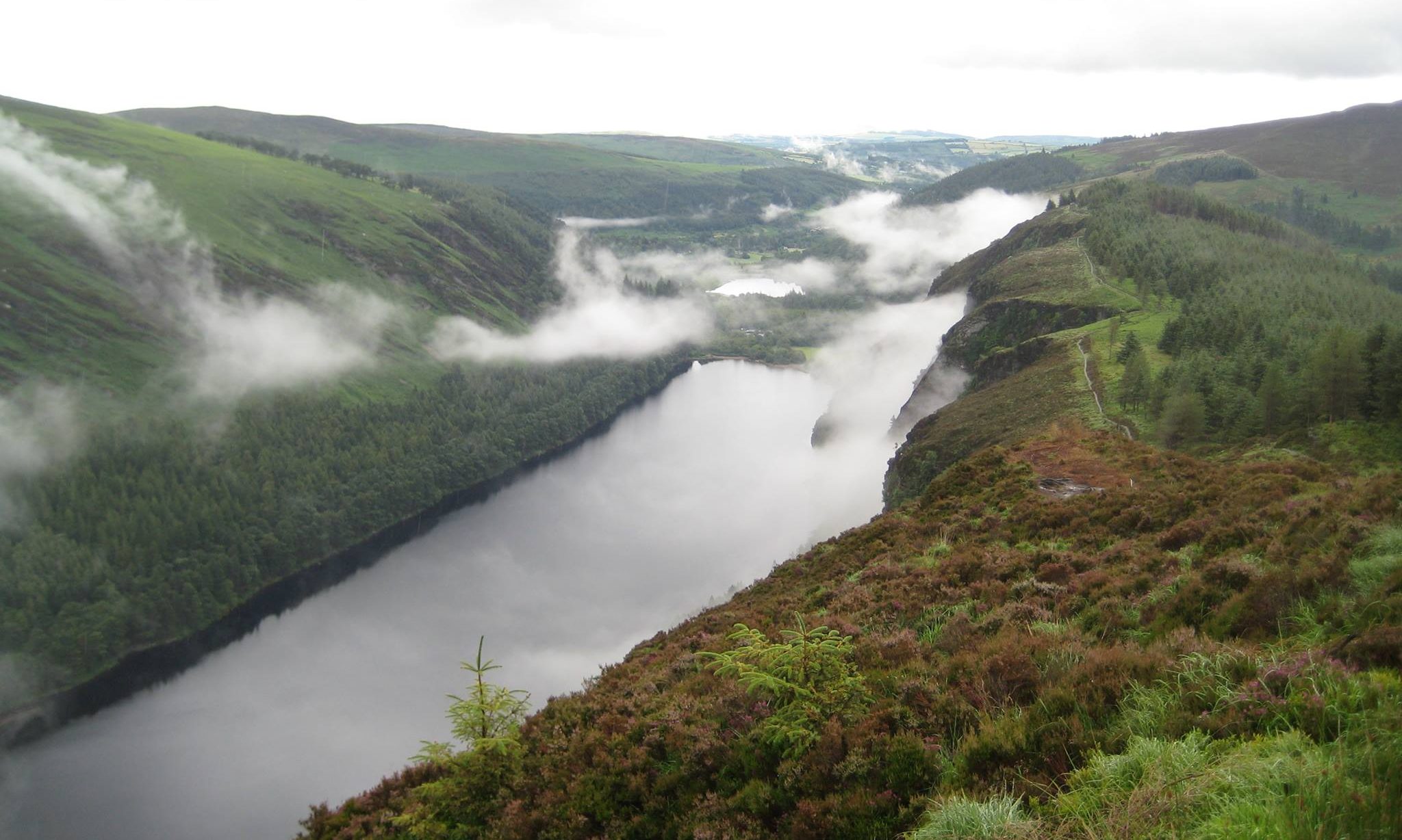 view from the Spink over cloud filled Glendalough