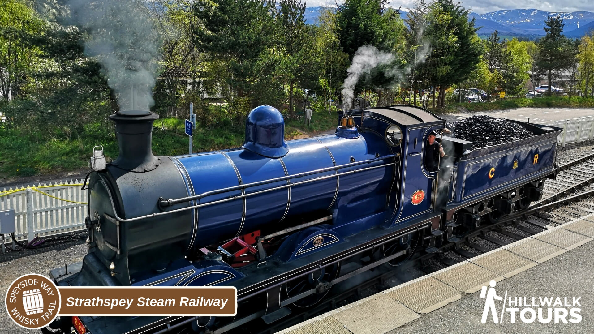 Lokomotive der Strathspey Steam Railway am Speyside Way Whisky Trail